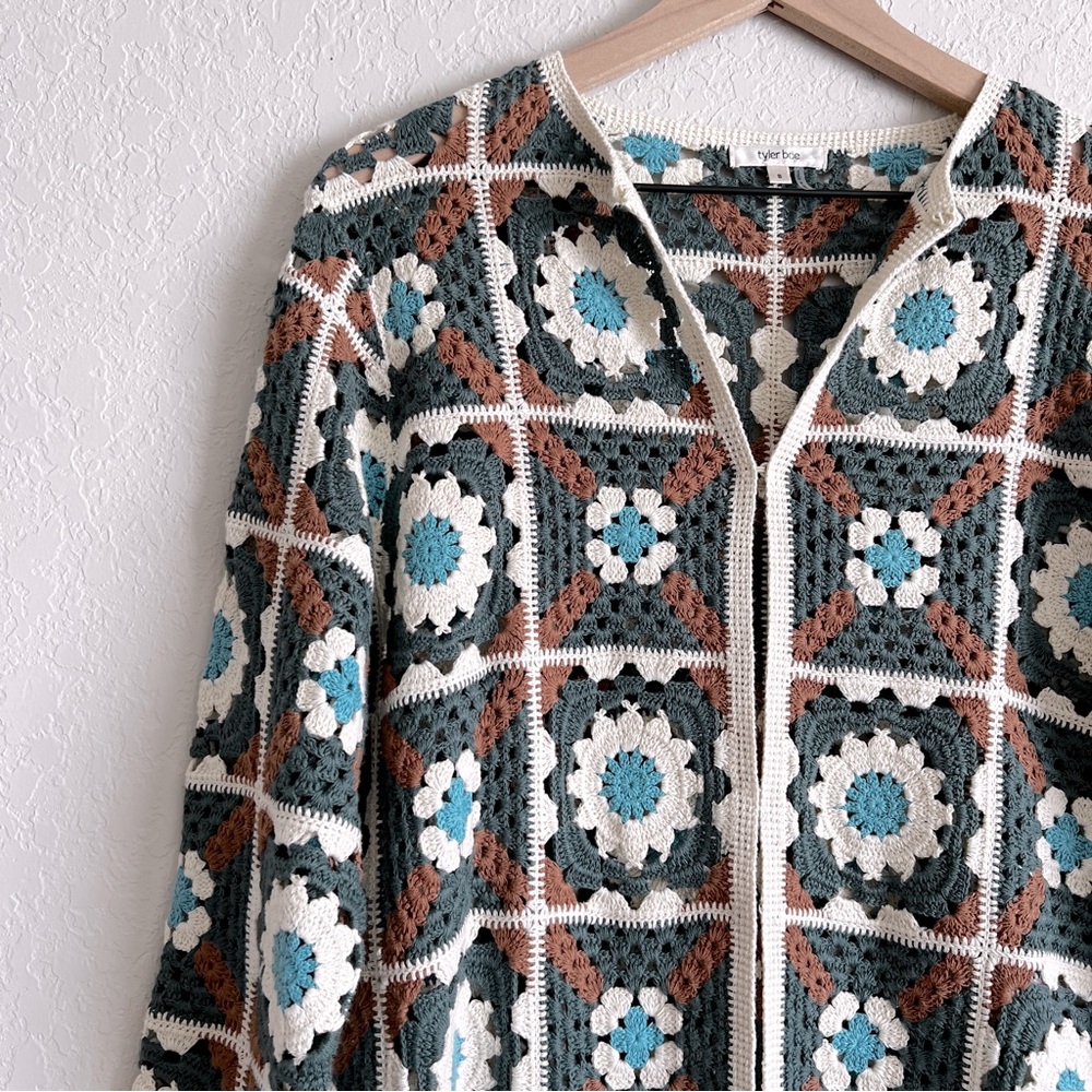 Tyler Böe Crocheted Mid Length Cardigan Sweater Granny Square Crochet S … - Picture 2 of 16